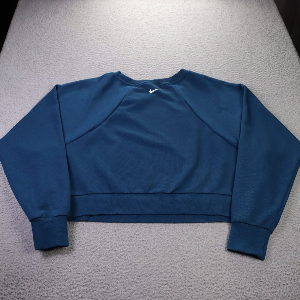 Nike Dry Cropped Sweatshirt Womens 2X Plus Blue LS Logo Center Swoosh DRI FIT - Picture 2 of 9